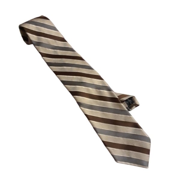 Calvin Klein 100% silk silver and brown tie - Picture 1 of 12